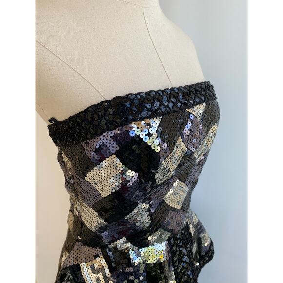 VTG Victor Costa Strapless Black Silver White Sequin & Velvet Formal Dress 6/8 - Picture 5 of 13